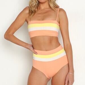 L*Space Rebel Top Portia Striped High Waist Bikini Bottom Set XS NWT